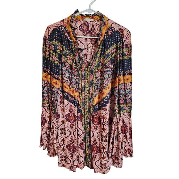 Altar’d State Boho Patchwork Tunic Dress Pink Bell Sleeve Festival Large Hippie - Picture 2 of 7